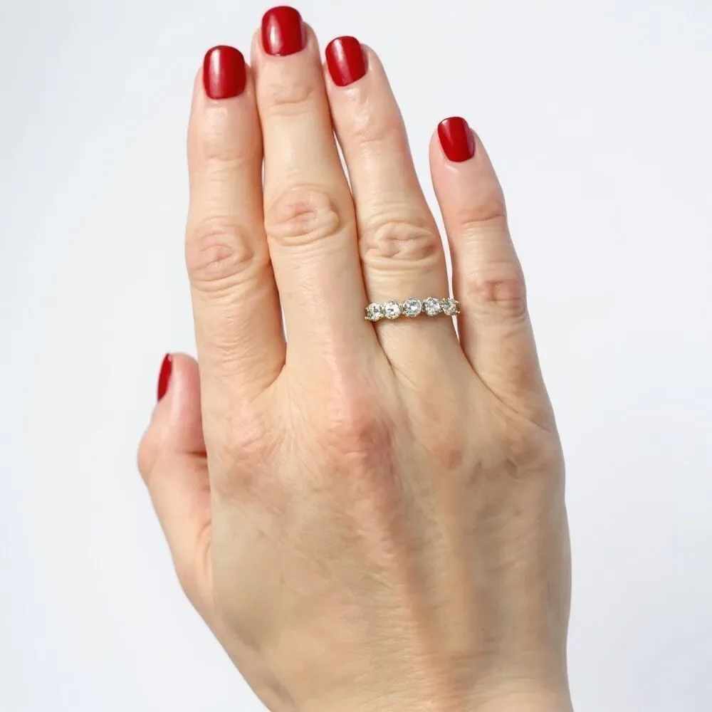 Radiance Reimagined: 1.25ct Five-Stone Moissanite Ring in 14k Gold Vermeil Sz 6